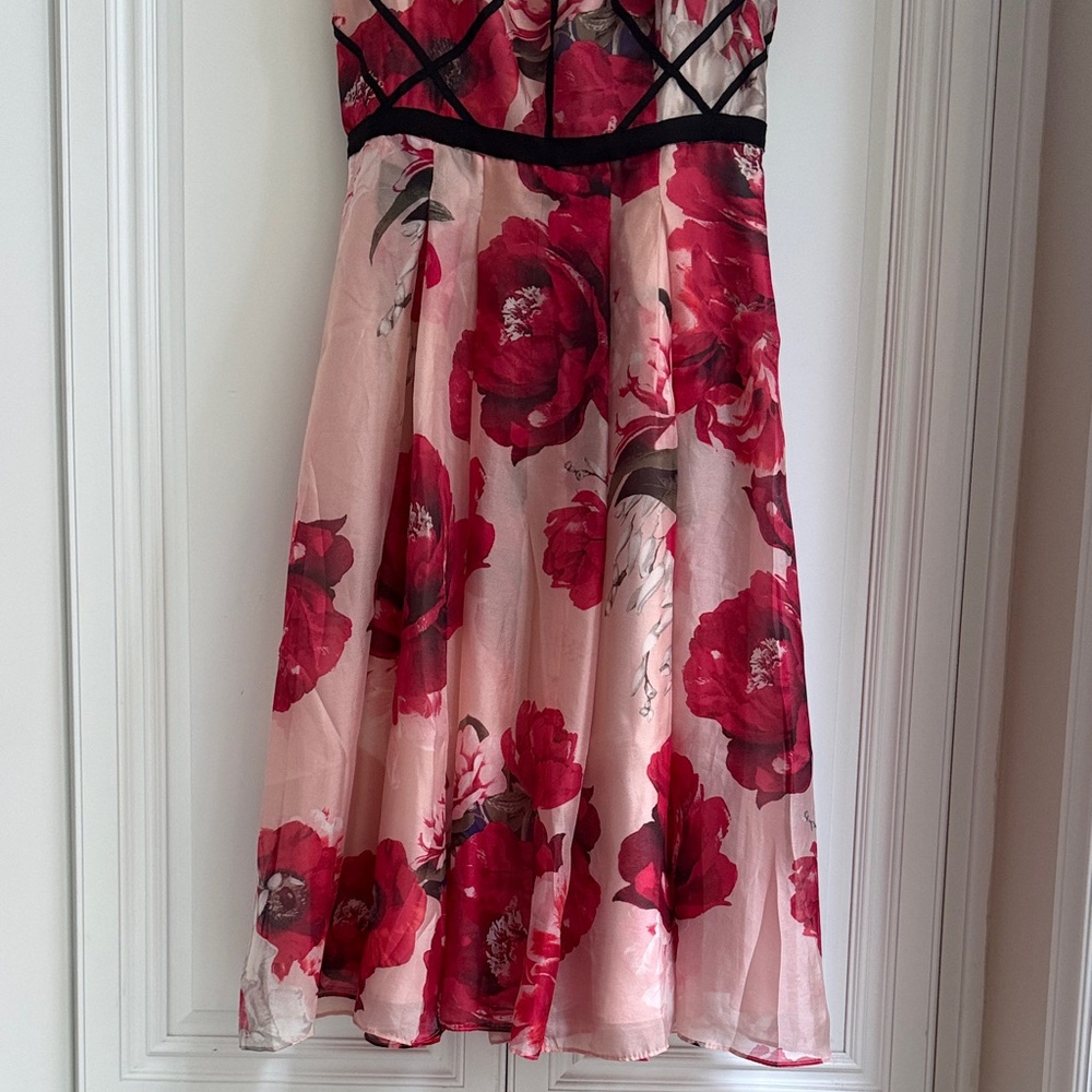 White House Black Market Pink and Black Floral Midi Dress, size 4 - Picture 4 of 10